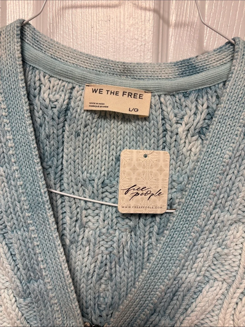 NWT We The Free Ombre Light Blue Cable Knit V-Neck Zip Vest
